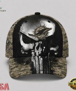 Miami Dolphins NFL Halloween Military Skull Camo Classic Cap, Football Limited Edition Cap Miami Dolphins Nfl Halloween Military Skull Camo Classic Cap