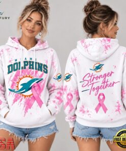 Miami Dolphins NFL Pink Ribbon Stronger Together Breast Cancer Awareness Hoodie, Sports Fans 3D Shirt Miami Dolphins Nfl Pink Ribbon Stronger Together Breast Cancer Awareness Hoodie