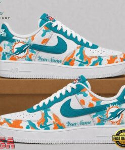 Miami Dolphins NFL Team Camo Air Force 1 Shoes Sneakers, NFL Fan AF1 Shoes Miami Dolphins Nfl Team Camo Air Force 1 Shoes Sneakers
