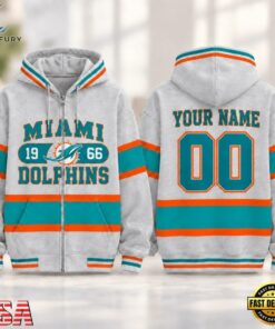 Miami Dolphins NFL Varsity Stripe Zip Hoodie, Sports Fans 3D Shirt Miami Dolphins Nfl Varsity Stripe Zip Hoodie