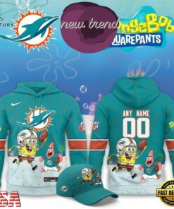 Miami Dolphins x SpongeBob Limited Edition Personalized Hoodie, Viral 3D Graphic Tee Miami Dolphins X Spongebob Limited Edition Personalized Hoodie