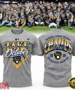 Milwaukee Brewers Take October 2026 NL Central Champions Gray T Shirt, Viral 3D Graphic Tee Milwaukee Brewers Take October 2026 NL Central Champions Gray T Shirt