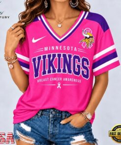 Minnesota Vikings 2026 NFL Pink Breast Cancer Awareness V neck T Shirt, NFL Team V Neck Tee Minnesota Vikings 2026 Nfl Pink Breast Cancer Awareness V Neck T Shirt