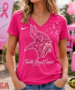 Minnesota Vikings 2026 NFL Tackle Breast Cancer V neck T Shirt, NFL Team V Neck Tee Minnesota Vikings 2026 Nfl Tackle Breast Cancer V Neck T Shirt