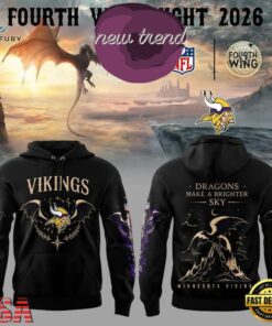 Minnesota Vikings Fourth Wing Night Dragons Make A Brighter Sky 2026 Hoodie, Viral 3D Graphic Tee Minnesota Vikings Fourth Wing Night Dragons Make A Brighter Sky 2026 Hoodie