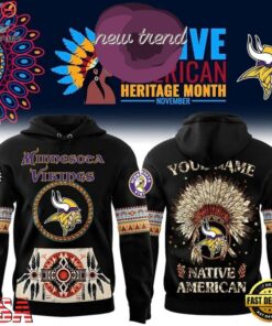 Minnesota Vikings Native American Heritage Month Custom Name Hoodie, Viral 3D Graphic Tee Minnesota Vikings Native American Heritage Month Custom Name Hoodie