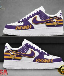 Minnesota Vikings NFL American Flag Football Team Limited Air Force 1 Shoes Sneakers, NFL Fan AF1 Shoes Minnesota Vikings Nfl American Flag Football Team Limited Air Force 1 Shoes Sneakers