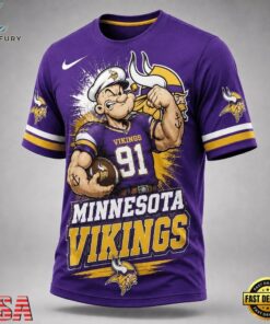 Minnesota Vikings NFL Popeye Bold Cartoon Athletes 3D T Shirt, Sports Fans 3D Shirt Minnesota Vikings Nfl Popeye Bold Cartoon Athletes 3D T Shirt