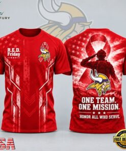 Minnesota Vikings NFL RED Friday One Team One Mission Patriotic Soldier Tribute T Shirt, Sports Fans 3D Shirt Minnesota Vikings Nfl Red Friday One Team One Mission Patriotic Soldier Tribute T Shirt