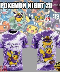 Minnesota Vikings x Pokemon Night 2026 T Shirt, Viral 3D Graphic Tee Minnesota Vikings X Pokemon Night 2026 T Shirt