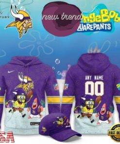 Minnesota Vikings x SpongeBob Limited Edition Personalized Hoodie, Viral 3D Graphic Tee Minnesota Vikings X Spongebob Limited Edition Personalized Hoodie