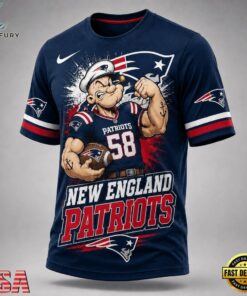 New England Patriots NFL Popeye Bold Cartoon Athletes 3D T Shirt, Sports Fans 3D Shirt New England Patriots Nfl Popeye Bold Cartoon Athletes 3D T Shirt