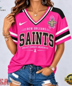 New Orleans Saints 2026 NFL Pink Breast Cancer Awareness V neck T Shirt, NFL Team V Neck Tee New Orleans Saints 2026 Nfl Pink Breast Cancer Awareness V Neck T Shirt