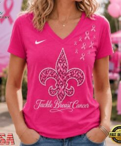 New Orleans Saints 2026 NFL Tackle Breast Cancer V neck T Shirt, NFL Team V Neck Tee New Orleans Saints 2026 Nfl Tackle Breast Cancer V Neck T Shirt