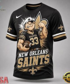 New Orleans Saints NFL Popeye Bold Cartoon Athletes 3D T Shirt, Sports Fans 3D Shirt New Orleans Saints Nfl Popeye Bold Cartoon Athletes 3D T Shirt