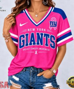 New York Giants 2026 NFL Pink Breast Cancer Awareness V neck T Shirt, NFL Team V Neck Tee New York Giants 2026 Nfl Pink Breast Cancer Awareness V Neck T Shirt