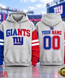 New York Giants NFL Two Tone Colorblock Varsity Hoodie, Sports Fans 3D Shirt New York Giants Nfl Two Tone Colorblock Varsity Hoodie