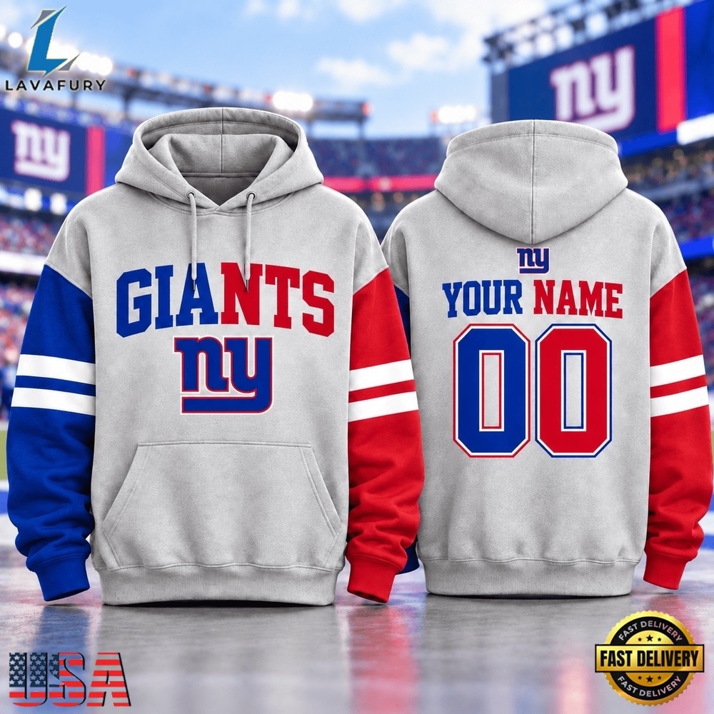 New York Giants NFL Two Tone Colorblock Varsity Hoodie, Sports Fans 3D Shirt New York Giants Nfl Two Tone Colorblock Varsity Hoodie