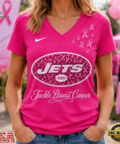 New York Jets 2026 NFL Tackle Breast Cancer V neck T Shirt, NFL Team V Neck Tee New York Jets 2026 Nfl Tackle Breast Cancer V Neck T Shirt