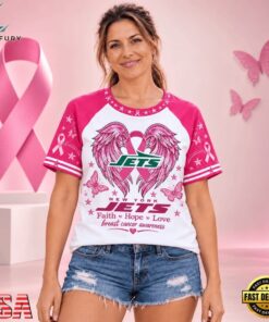 New York Jets NFL Breast Cancer Awareness Faith Hope Love 2026 Unisex T Shirt, Sports Fans 3D Shirt New York Jets Nfl Breast Cancer Awareness Faith Hope Love 2026 Unisex T Shirt