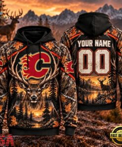 NHL Calgary Flames 2026 Personalized Hunting Camo Design Hoodie, NHL Hockey 3D Shirt Nhl Calgary Flames 2026 Personalized Hunting Camo Design Hoodie