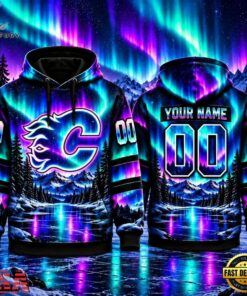 NHL Calgary Flames Special Design With Northern Lights 2026 Hoodie Shirt, NHL Hockey 3D Shirt Nhl Calgary Flames Special Design With Northern Lights 2026 Hoodie Shirt