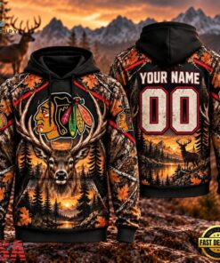 NHL Chicago Blackhawks 2026 Personalized Hunting Camo Design Hoodie, NHL Hockey 3D Shirt Nhl Chicago Blackhawks 2026 Personalized Hunting Camo Design Hoodie