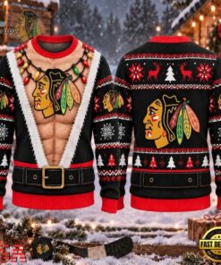 NHL Chicago Blackhawks Funny Body Christmas Ugly Sweater, NHL Hockey 3D Shirt Nhl Chicago Blackhawks Funny Body Christmas Ugly Sweater