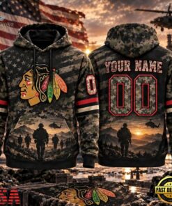 NHL Chicago Blackhawks Military Appreciation Design Personalized Hoodie, NHL Hockey 3D Shirt Nhl Chicago Blackhawks Military Appreciation Design Personalized Hoodie