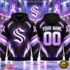 NHL Seattle Kraken 2026 Hockey Fights Cancer Personalized Hoodie Shirt, NHL Hockey 3D Shirt Nhl Seattle Kraken 2026 Hockey Fights Cancer Personalized Hoodie Shirt