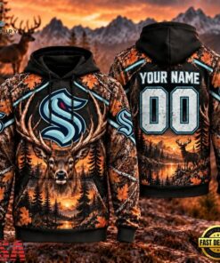 NHL Seattle Kraken 2026 Personalized Hunting Camo Design Hoodie, NHL Hockey 3D Shirt Nhl Seattle Kraken 2026 Personalized Hunting Camo Design Hoodie
