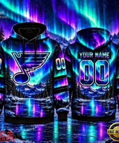 NHL St. Louis Blues Special Design With Northern Lights 2026 Hoodie Shirt, NHL Hockey 3D Shirt Nhl ST Louis Blues Special Design With Northern Lights 2026 Hoodie Shirt