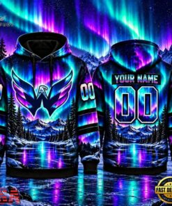 NHL Washington Capitals Special Design With Northern Lights 2026 Hoodie Shirt, NHL Hockey 3D Shirt Nhl Washington Capitals Special Design With Northern Lights 2026 Hoodie Shirt