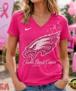 Philadelphia Eagles 2026 NFL Tackle Breast Cancer V neck T Shirt, NFL Team V Neck Tee Philadelphia Eagles 2026 Nfl Tackle Breast Cancer V Neck T Shirt