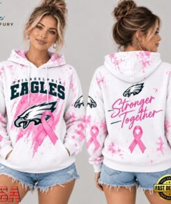 Philadelphia Eagles NFL Pink Ribbon Stronger Together Breast Cancer Awareness Hoodie, Sports Fans 3D Shirt Philadelphia Eagles Nfl Pink Ribbon Stronger Together Breast Cancer Awareness Hoodie