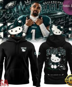 Philadelphia Eagles x Hello Kitty 2026 Black Hoodie, Viral 3D Graphic Tee Philadelphia Eagles X Hello Kitty 2026 Black Hoodie