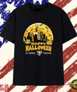 Pittsburgh Penguins Happy Halloween City Skyline T Shirt, Trendy 2D Print Shirt Pittsburgh Penguins Happy Halloween City Skyline T Shirt
