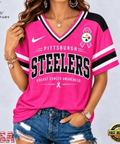 Pittsburgh Steelers 2026 NFL Pink Breast Cancer Awareness V neck T Shirt, NFL Team V Neck Tee Pittsburgh Steelers 2026 Nfl Pink Breast Cancer Awareness V Neck T Shirt