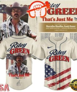 Riley Green That’s Just Me Tour 2027 Duck Club Est 1988 America Flag Baseball Jersey, Music Artist Baseball Jersey Riley Green That S Just ME Tour 2027 Duck Club Est 1988 America Flag Baseball Jersey