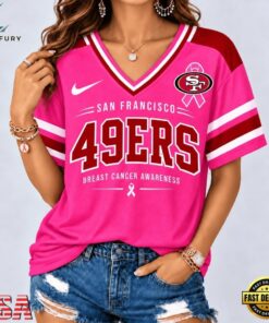 San Francisco 49ers 2026 NFL Pink Breast Cancer Awareness V neck T Shirt, NFL Team V Neck Tee San Francisco 49ers 2026 Nfl Pink Breast Cancer Awareness V Neck T Shirt