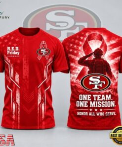 San Francisco 49ers NFL RED Friday One Team One Mission Patriotic Soldier Tribute T Shirt, Sports Fans 3D Shirt San Francisco 49ers Nfl Red Friday One Team One Mission Patriotic Soldier Tribute T Shirt
