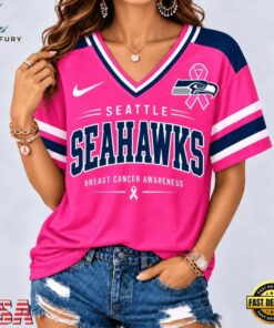 Seattle Seahawks 2026 NFL Pink Breast Cancer Awareness V neck T Shirt, NFL Team V Neck Tee Seattle Seahawks 2026 Nfl Pink Breast Cancer Awareness V Neck T Shirt