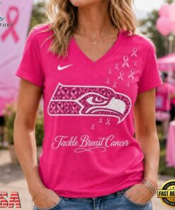 Seattle Seahawks 2026 NFL Tackle Breast Cancer V neck T Shirt, NFL Team V Neck Tee Seattle Seahawks 2026 Nfl Tackle Breast Cancer V Neck T Shirt