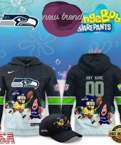Seattle Seahawks x SpongeBob Limited Edition Personalized Hoodie, Viral 3D Graphic Tee Seattle Seahawks X Spongebob Limited Edition Personalized Hoodie