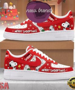 Snoopy Christmas Peanuts Gang Limited Edition Red Air Force 1 Shoes, Music Lover AF1 Shoes Snoopy Christmas Peanuts Gang Limited Edition Red Air Force 1 Shoes
