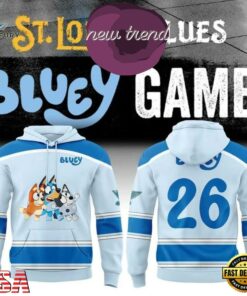 St. Louis Blues 2026 Bluey Night Game Custom Number Hoodie, Viral 3D Graphic Tee ST Louis Blues 2026 Bluey Night Game Custom Number Hoodie