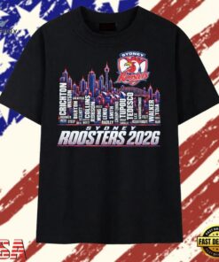 Sydney Roosters 2026 City Skyline Roster Graphic T Shirt, Trendy 2D Print Shirt Sydney Roosters 2026 City Skyline Roster Graphic T Shirt