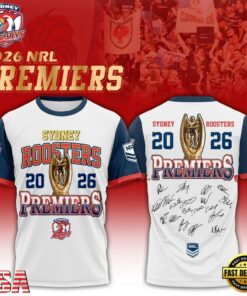 Sydney Roosters 2026 NRL Premiers Signature White T Shirt, Viral 3D Graphic Tee Sydney Roosters 2026 Nrl Premiers Signature White T Shirt