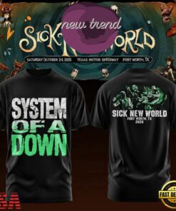 System Of A Down Sick New World Texas 2026 Graphic T Shirt, Trending Music 3D Tee System OF A Down Sick New World Texas 2026 Graphic T Shirt