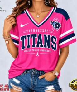 Tennessee Titans 2026 NFL Pink Breast Cancer Awareness V neck T Shirt, NFL Team V Neck Tee Tennessee Titans 2026 Nfl Pink Breast Cancer Awareness V Neck T Shirt